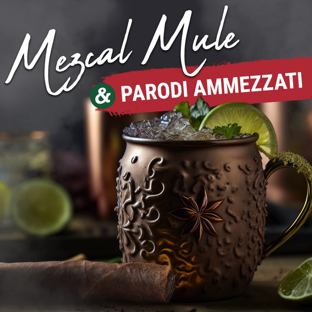 A mezcal mule cocktail on a table next to a Parodi Ammezzati cigar 