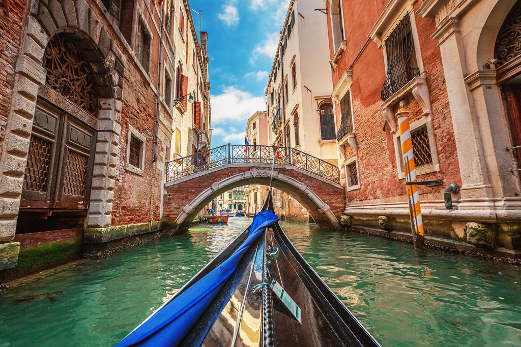 A parodi cigar in Venice, Italy. View from gondola during the ride through the canals.